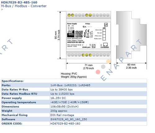 HD67029-B2-485-160 Gateway M-Bus/Modbus RS485 (bis zu 160 Slaves)