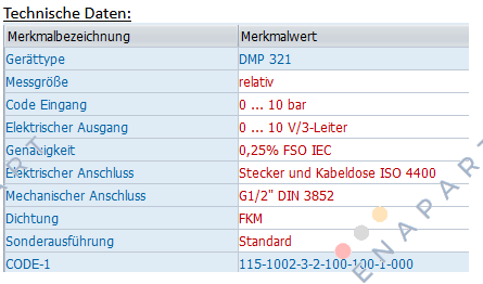 DMP 321 - 115-1002-3-2-100-100-1-000 Druckmessumformer