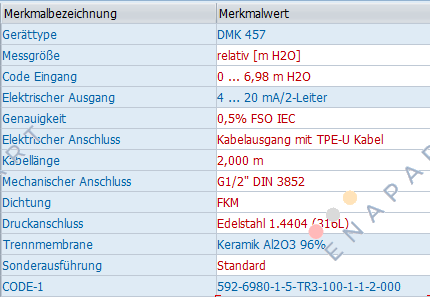 Type DMK 457 Code 592-6980-1-5-TR3-100-1-1-2-000 Druckmessumformer