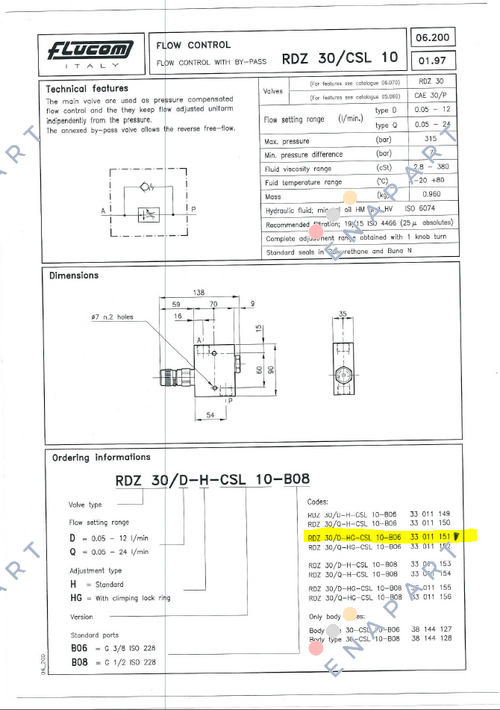 RDZ 30/D-HG-CSL 10-B06 33 011 151  Ventil