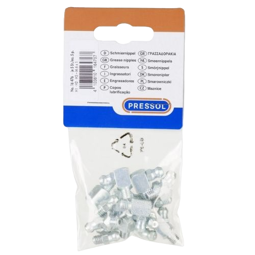 Hydraulic grease nipples H1 straight 180°, H2-45°, H3-90°,  5 pcs. each in polybag with headcard